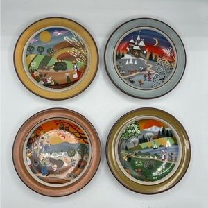 Vintage 4 Wall Plates Schramberg Pottery 5” Full Set Four Seasons